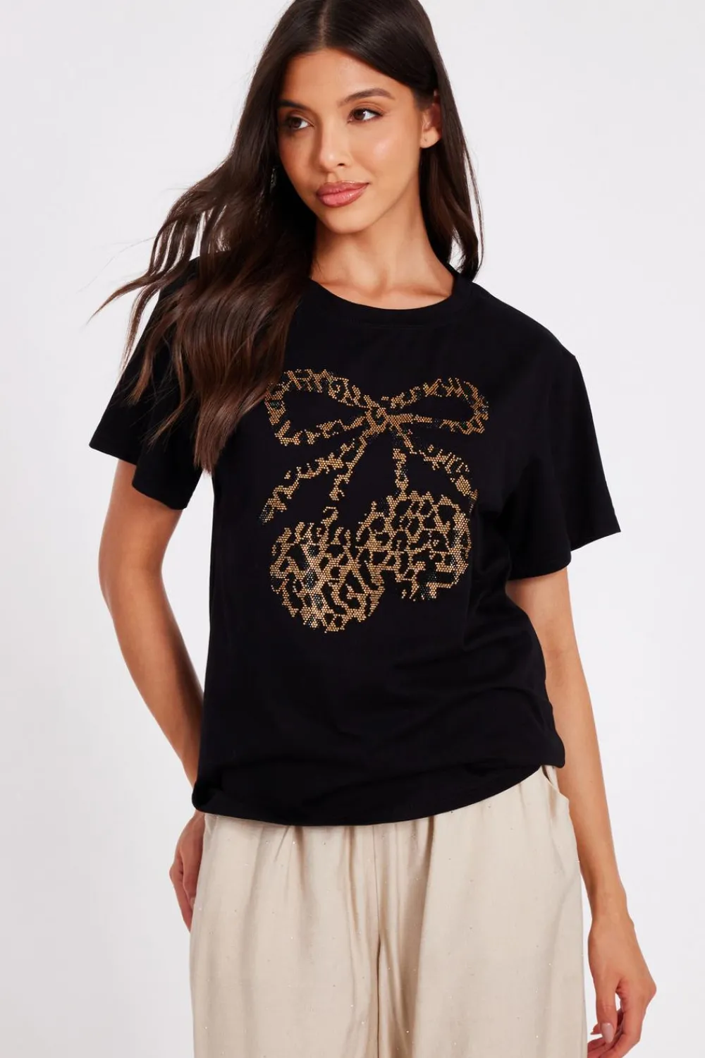 Quiz T-Shirts|Going Out Tops>Black Leopard Print Cherry Top