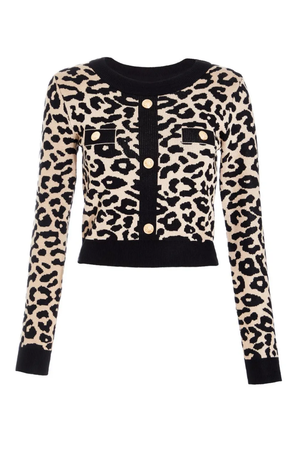 Quiz Crop Tops|Tops>Black Leopard Print Knit Jumper