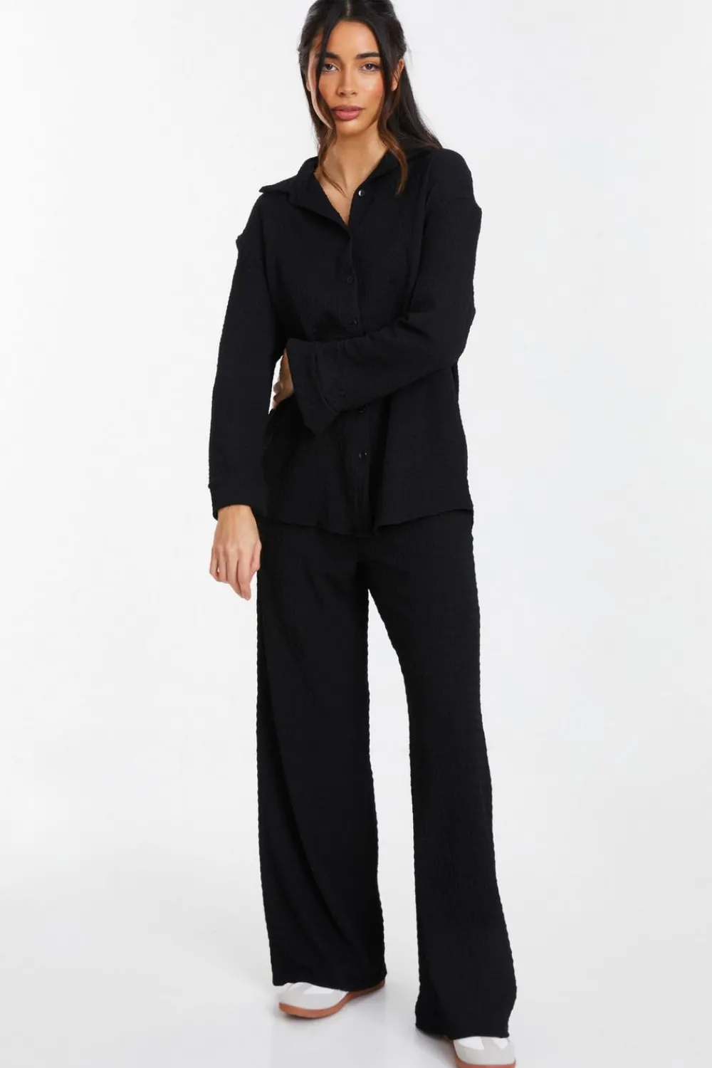 Quiz Shirts & Blouses|Day Tops>Black Long Sleeve Textured Shirt
