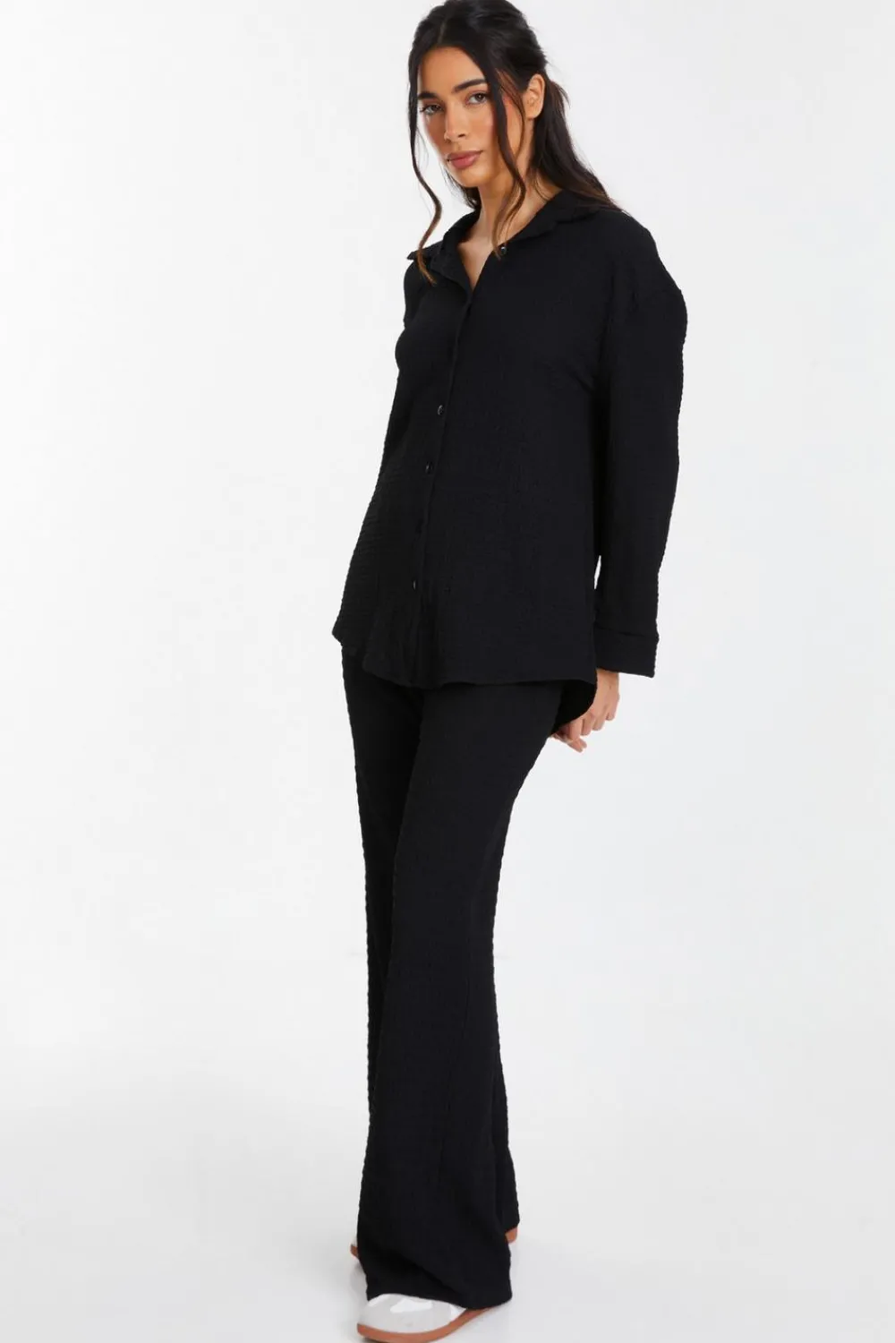 Quiz Shirts & Blouses|Day Tops>Black Long Sleeve Textured Shirt
