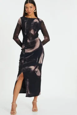 Quiz Midi Dresses|Maxi Dresses>Black Marble Print Mesh Midaxi Dress