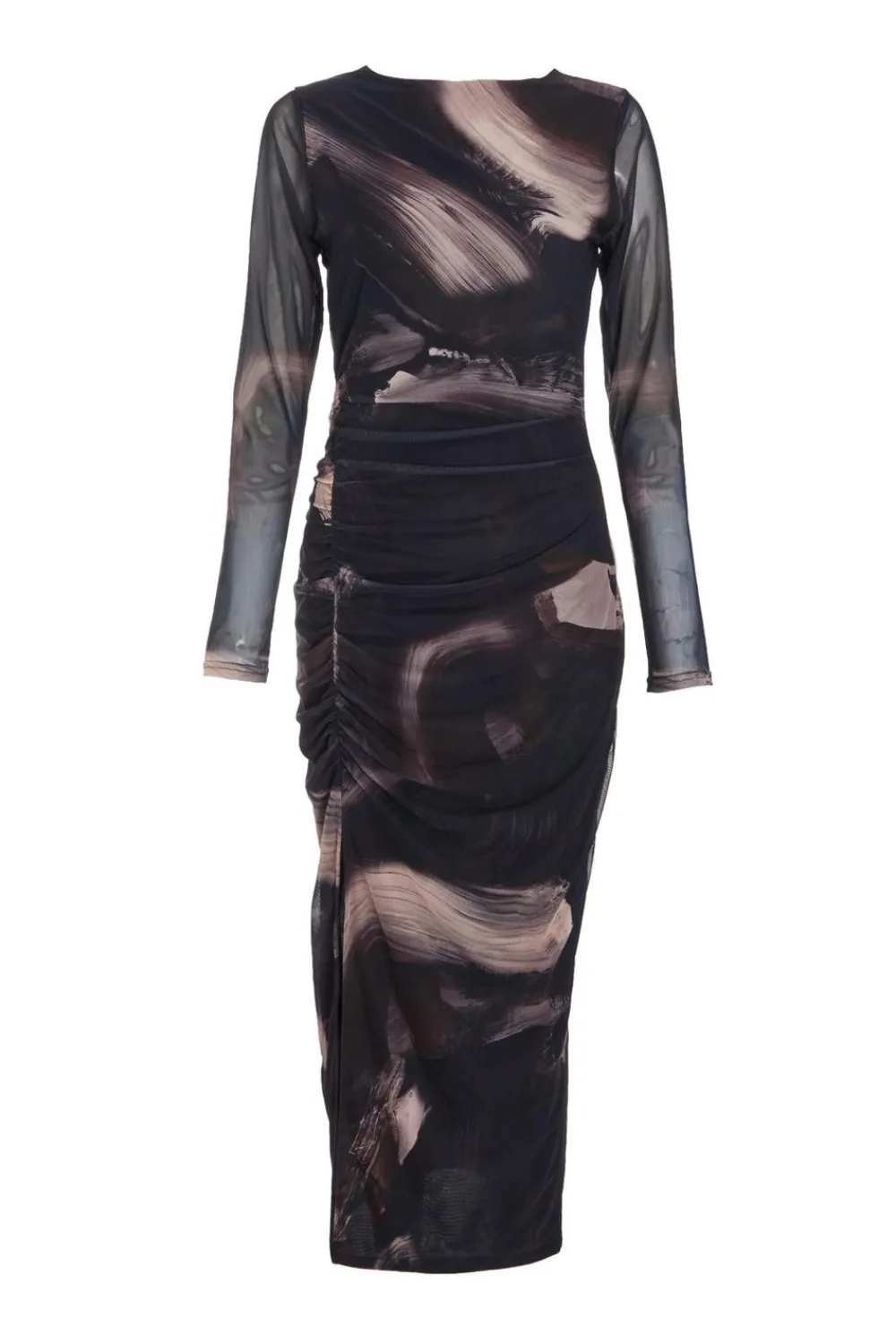Quiz Midi Dresses|Maxi Dresses>Black Marble Print Mesh Midaxi Dress