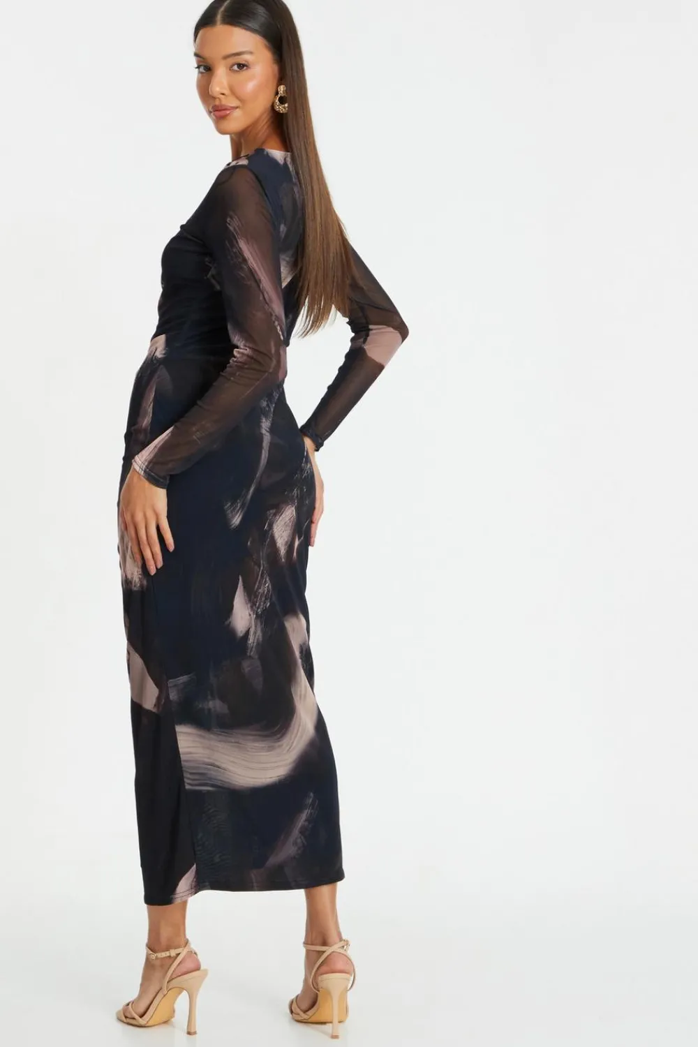 Quiz Midi Dresses|Maxi Dresses>Black Marble Print Mesh Midaxi Dress