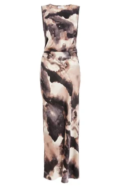 Quiz Summer Clothes|Wedding Guest Dresses>Black Marble Print Satin Ruched Midaxi Dress