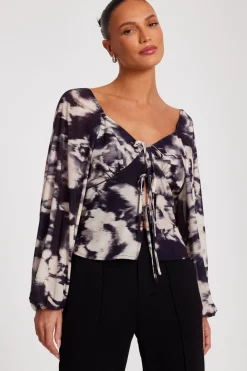 Quiz Summer Tops|Going Out Tops>Black Marble Print Tie Front Top