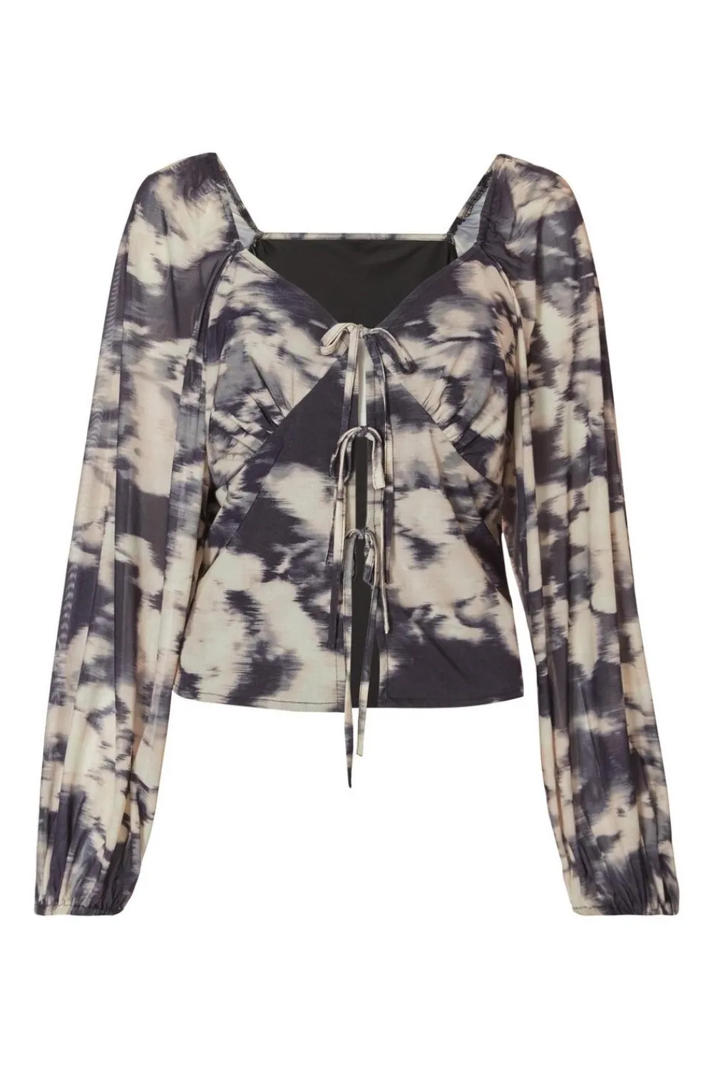 Quiz Summer Tops|Going Out Tops>Black Marble Print Tie Front Top
