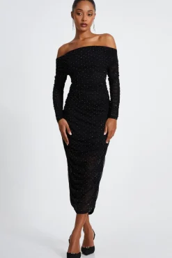 Quiz Christening Guest|Going Out Dresses>Black Mesh Bardot Midaxi Dress