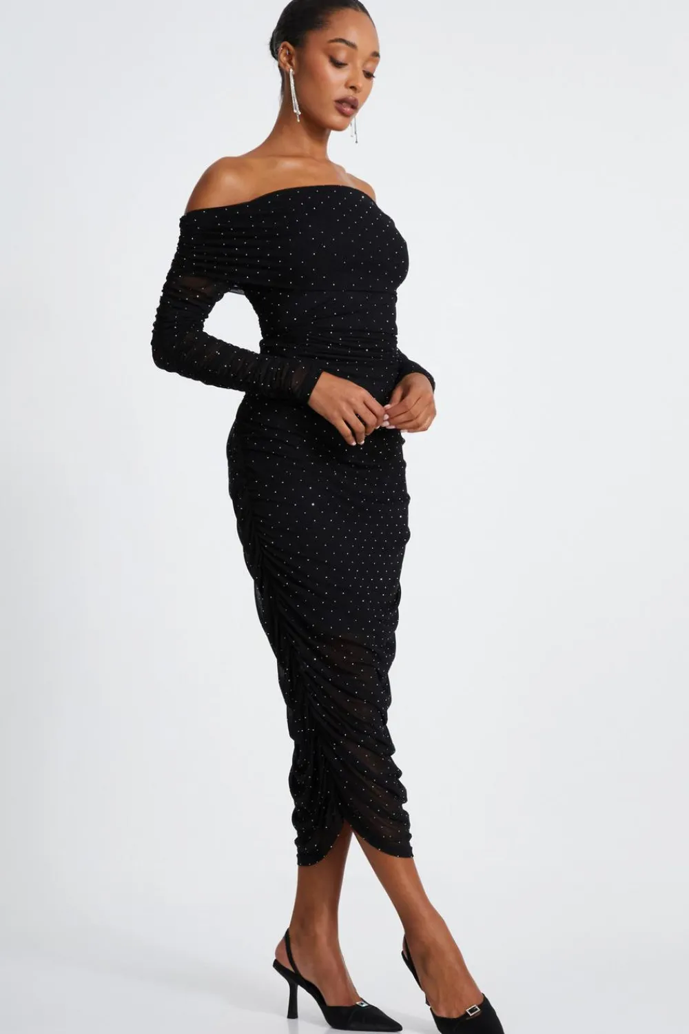 Quiz Christening Guest|Going Out Dresses>Black Mesh Bardot Midaxi Dress