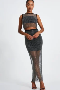 Quiz Skirts|Co-Ords>Black Mesh Diamante Midaxi Skirt
