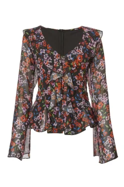 Quiz Going Out Tops|Day Tops>Black Mesh Floral Blouse