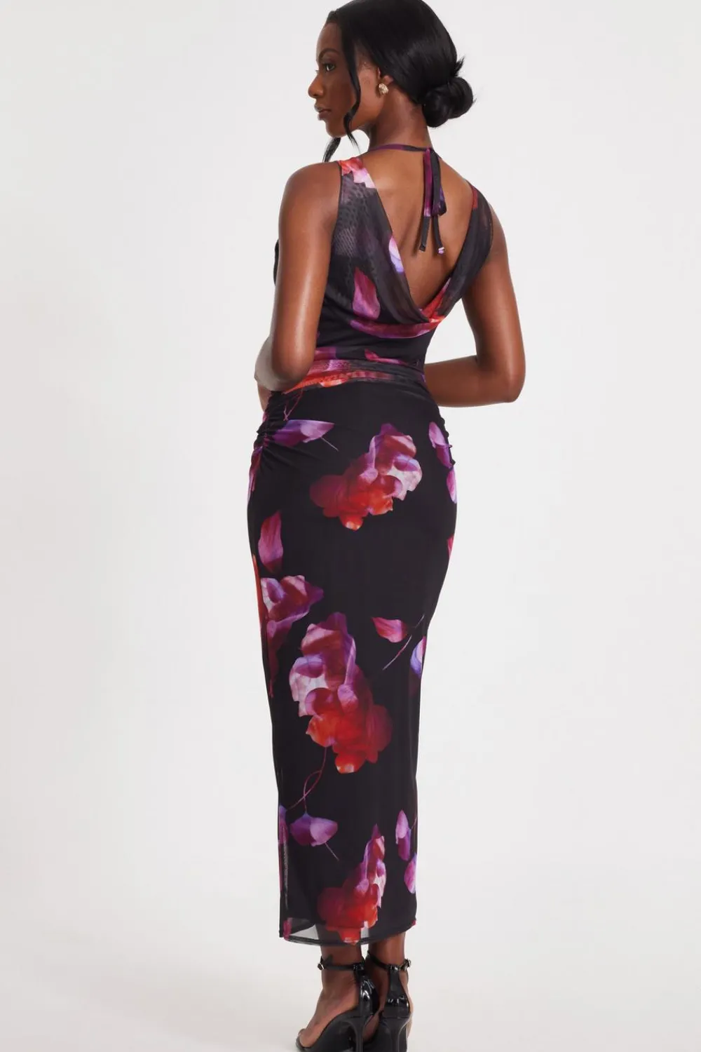 Quiz Summer Clothes|Holiday>Black Mesh Floral Midaxi Dress
