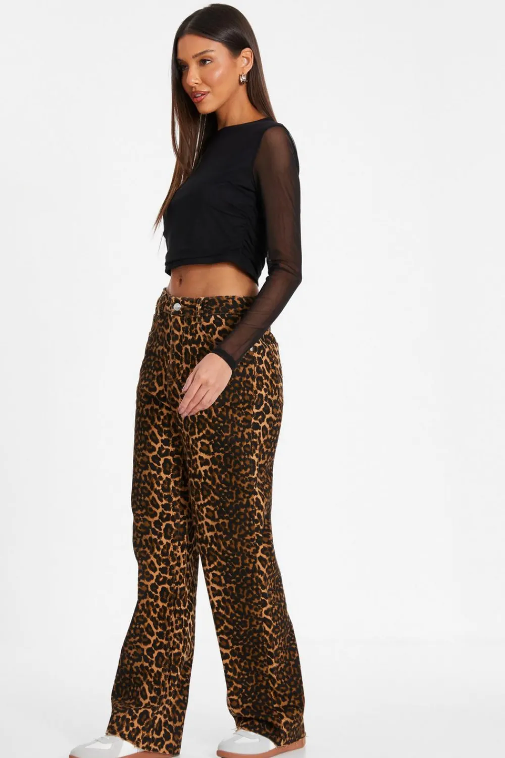 Quiz Crop Tops|Tops>Mesh Long Sleeve Top