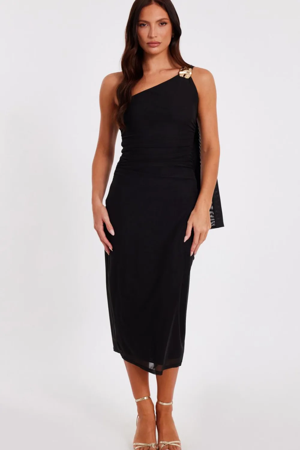 Quiz Going Out|Dresses>Mesh One Shoulder Midi Dress