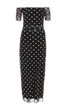 Quiz Evening Dresses|Holiday>Black Mesh Polka Dot Bardot Midaxi Dress