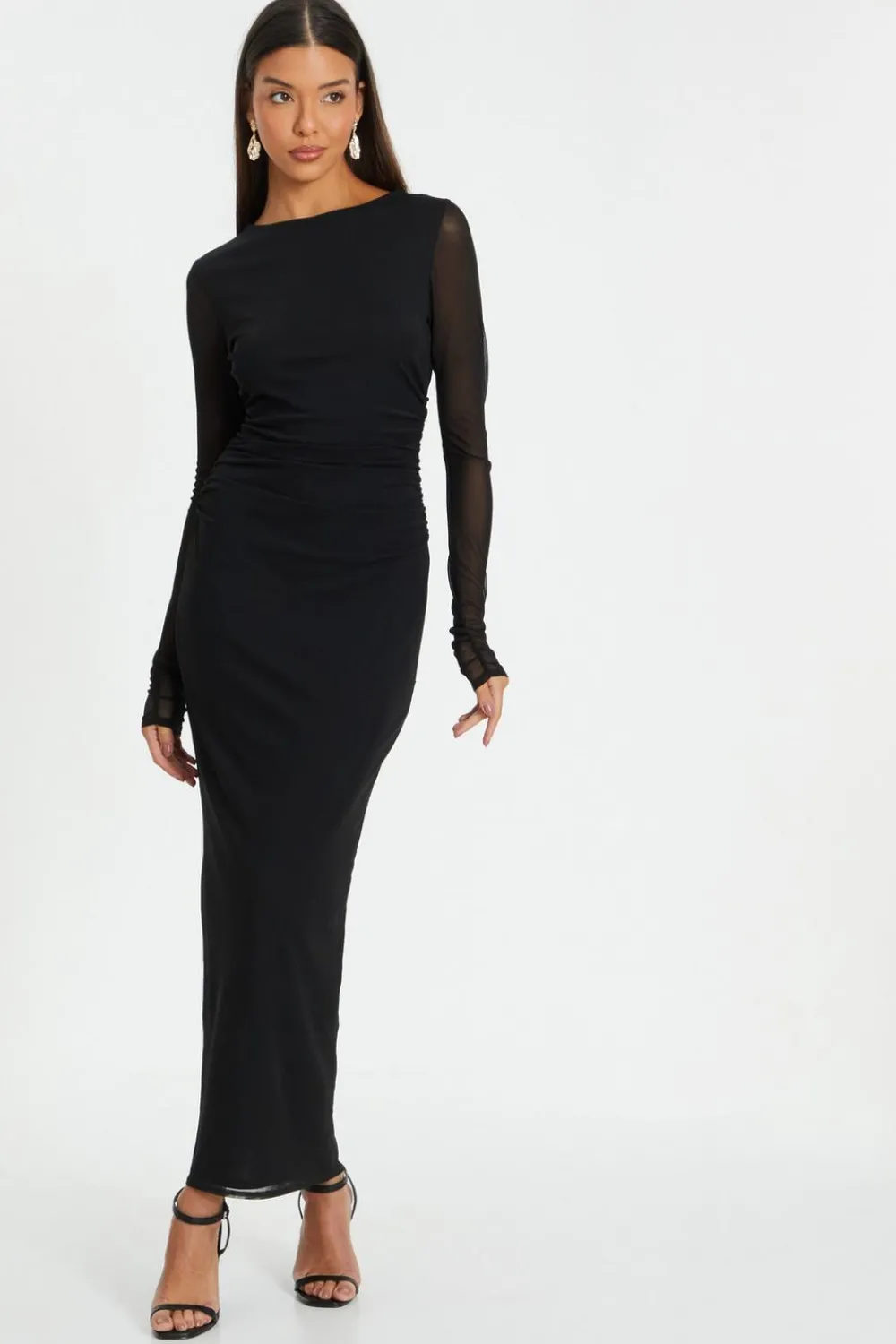 Quiz Casual Clothing|Maxi Dresses>Black Mesh Ruched Midaxi Dress