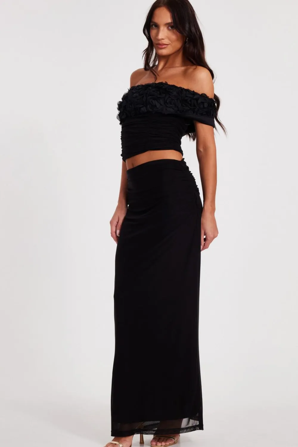 Quiz Day At The Races|Skirts>Mesh Ruched Midaxi Skirt