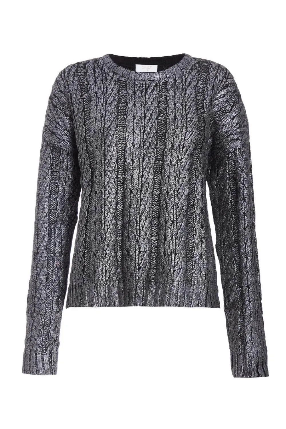 Quiz Knitwear|Jumpers>Black Metallic Cable Knit Jumper