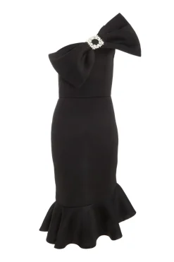 Quiz Evening Dresses|Christening Guest>Black One Shoulder Bow Midi Dress