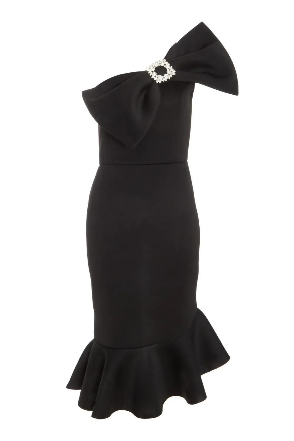 Quiz Evening Dresses|Christening Guest>Black One Shoulder Bow Midi Dress