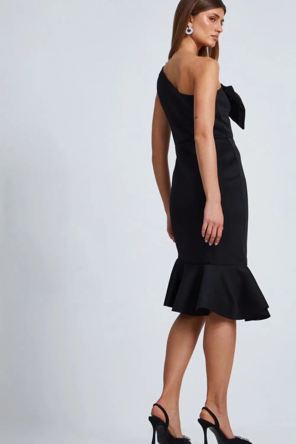 Quiz Evening Dresses|Christening Guest>Black One Shoulder Bow Midi Dress