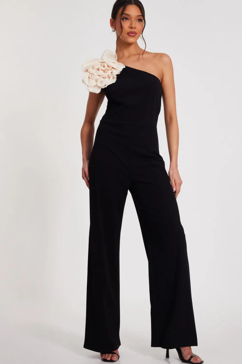 Quiz Evening Jumpsuits|Black Jumpsuits>One Shoulder Floral Jumpsuit