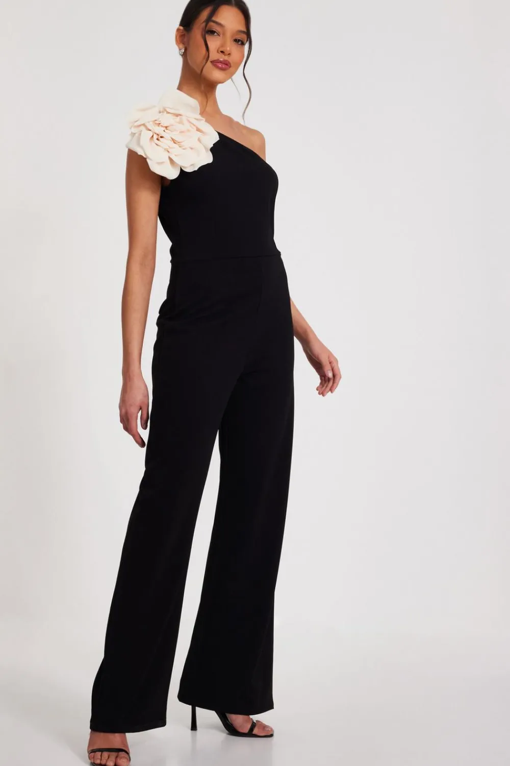 Quiz Evening Jumpsuits|Black Jumpsuits>One Shoulder Floral Jumpsuit