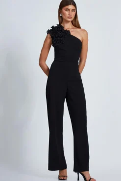 Quiz Occasion Jumpsuits|Going Out Jumpsuits>Black One Shoulder Palazzo Jumpsuit