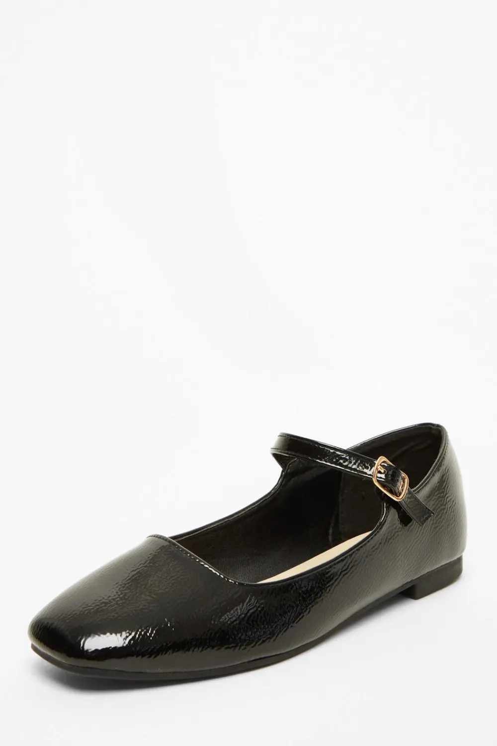 Quiz Pumps|Flats>Black Patent Faux Leather Flat Pumps