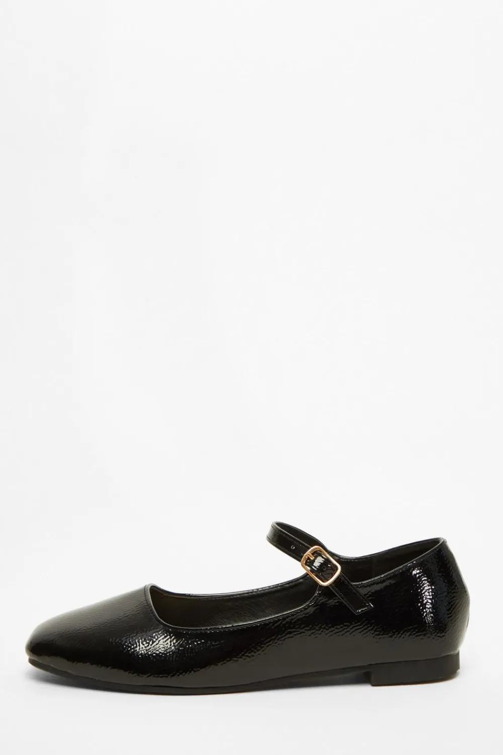 Quiz Pumps|Flats>Black Patent Faux Leather Flat Pumps