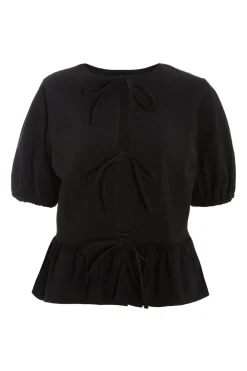 Quiz Summer Tops|Going Out Tops>Black Peplum Tie Top