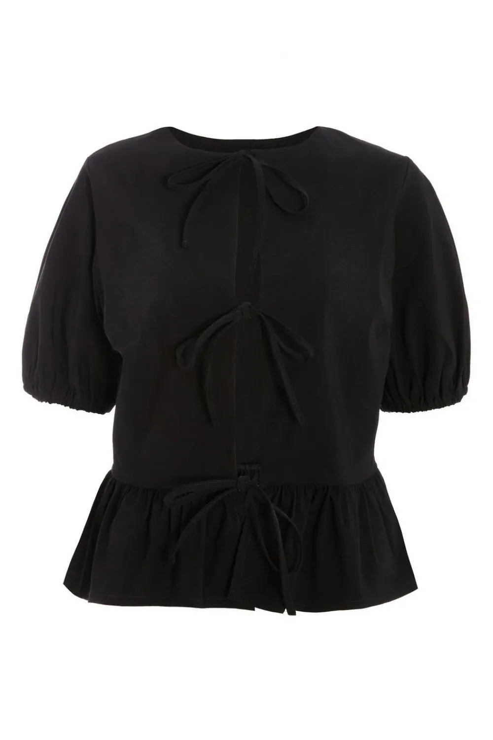 Quiz Summer Tops|Going Out Tops>Black Peplum Tie Top