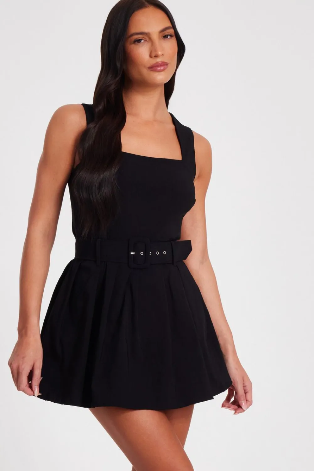 Quiz Playsuits|Playsuits>Black Pleated Skort Playsuit