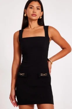 Quiz Going Out|Dresses>Black Pocket Detail Mini Dress