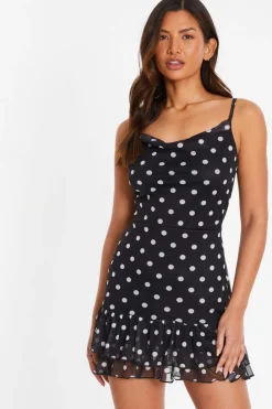 Quiz Summer Clothes|Casual Clothing>Black Polka Print Dot Frill Mini Dress