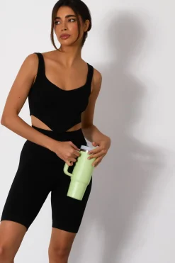 Quiz Day Tops|Crop Tops>Black Ribbed Corset Top