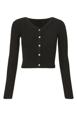 Quiz Workwear|Tops>Black Ribbed Knit Cardigan