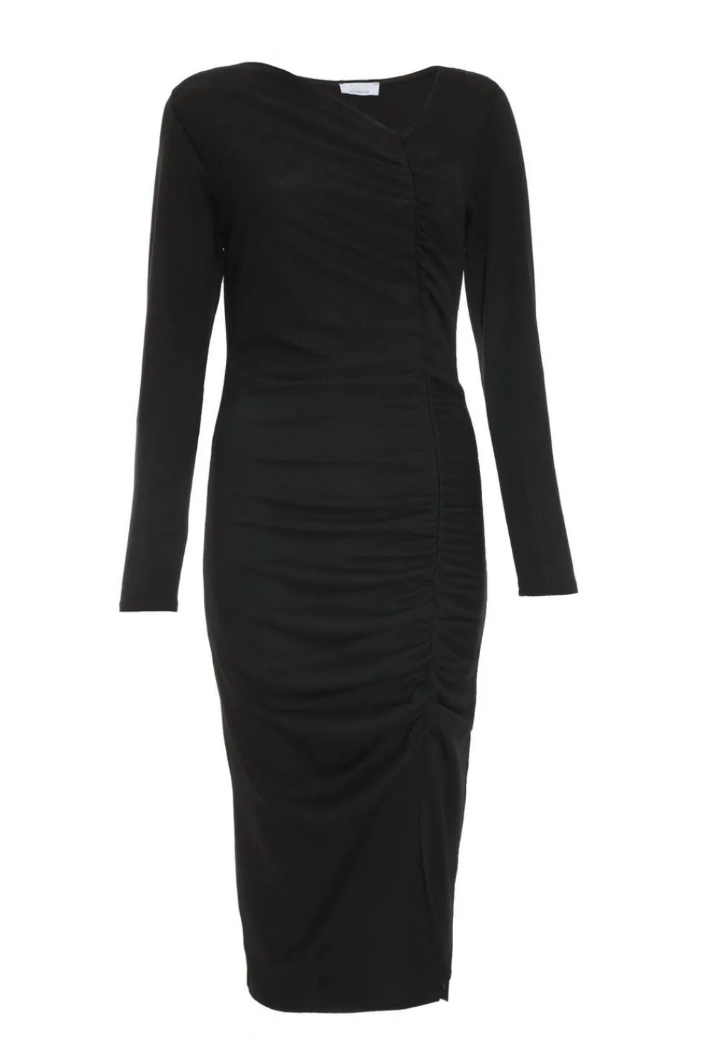 Quiz Midi Dresses|Going Out Dresses>Black Ruched Asymetric Midi Dress
