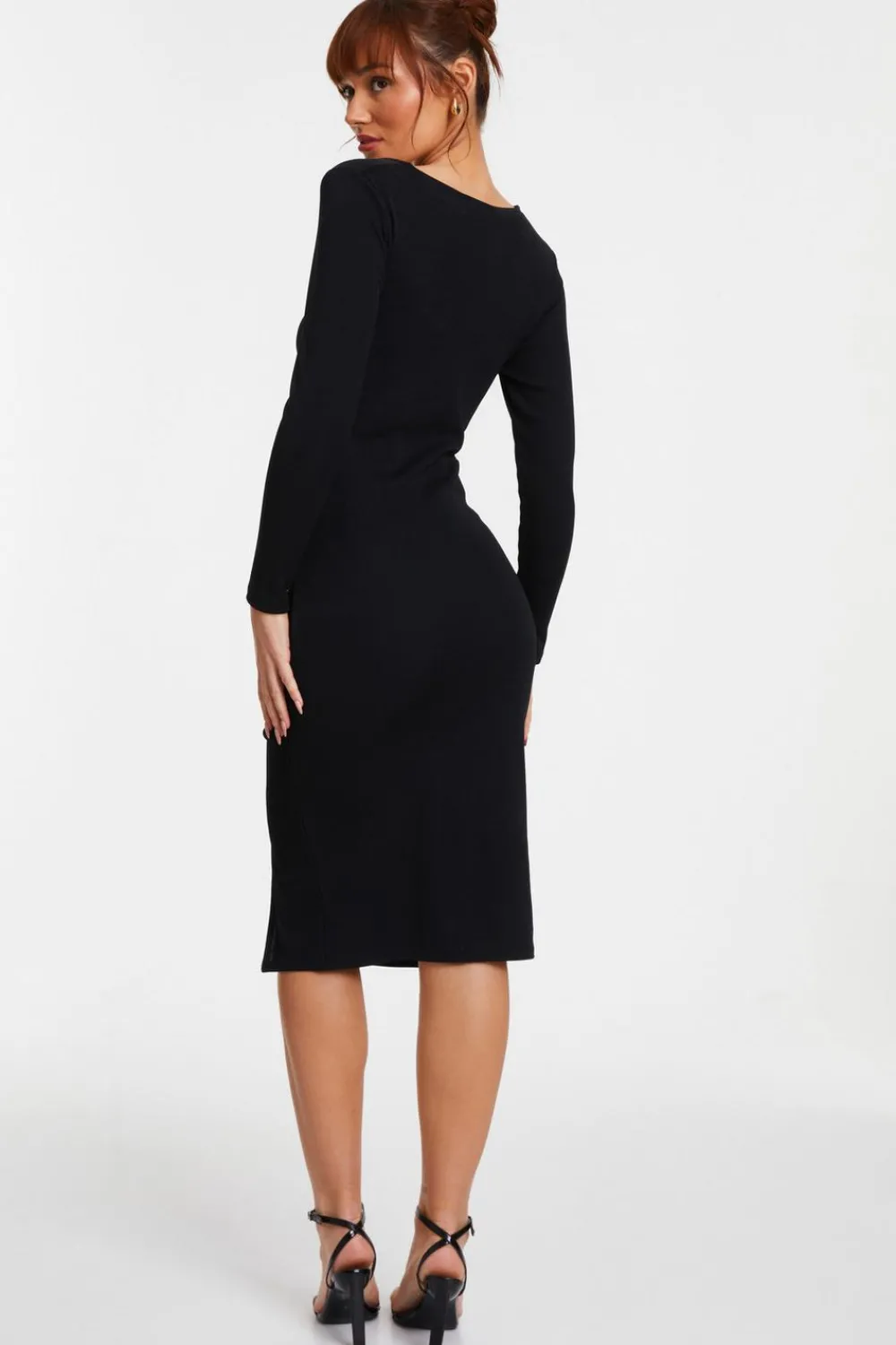 Quiz Midi Dresses|Going Out Dresses>Black Ruched Asymetric Midi Dress