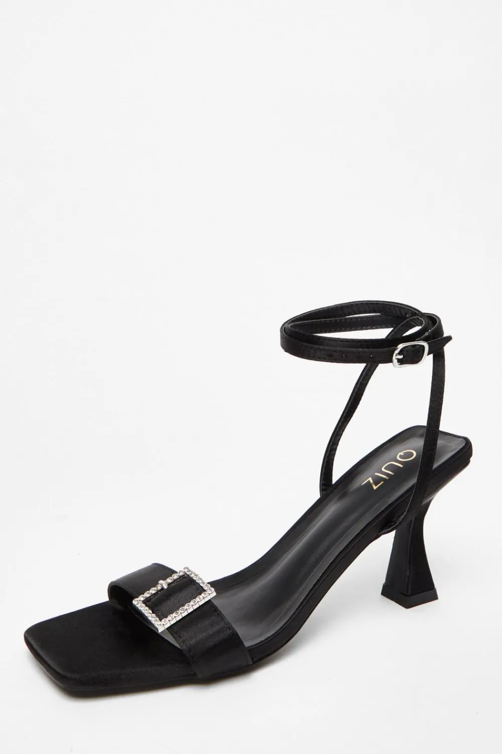 Quiz Sandals|Occasion Shoes>Black Satin Buckle Heels