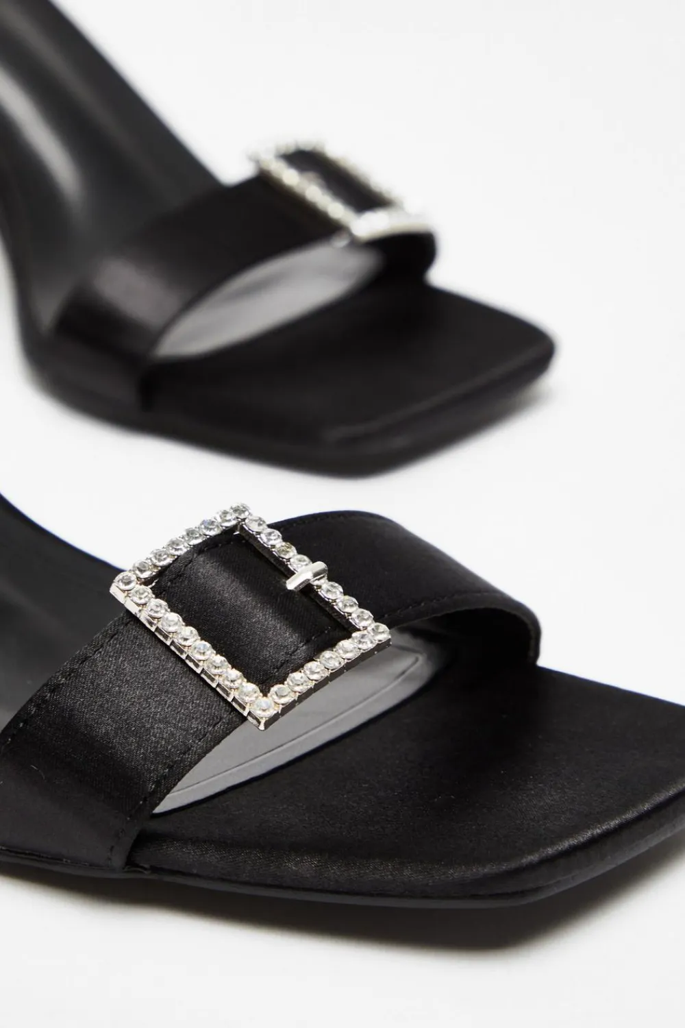 Quiz Sandals|Occasion Shoes>Black Satin Buckle Heels