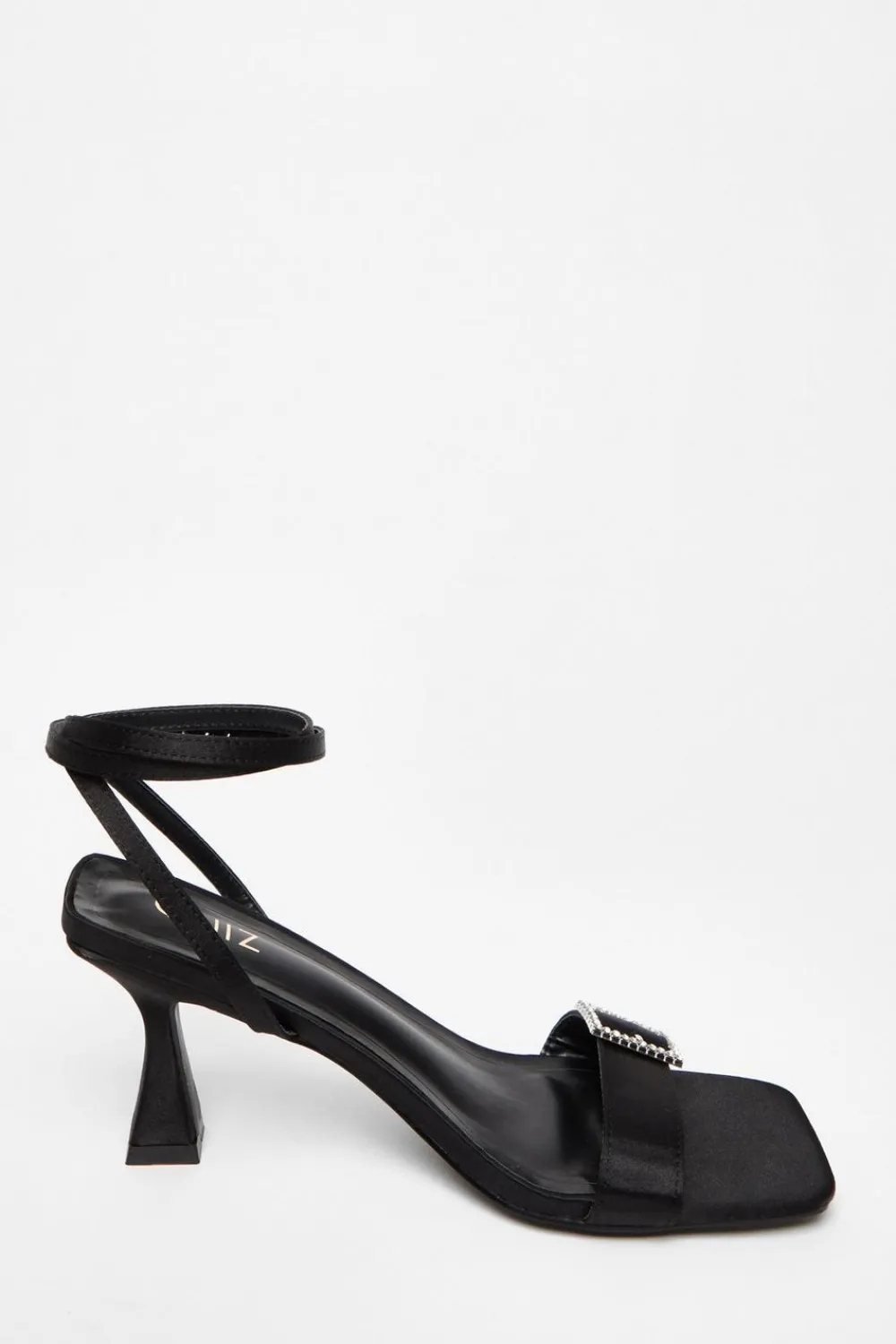 Quiz Sandals|Occasion Shoes>Black Satin Buckle Heels