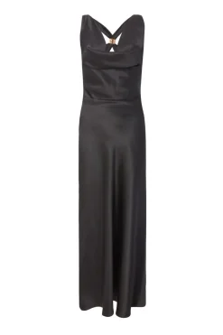 Quiz Christening Guest|Wedding Guest Dresses>Black Satin Cowl Neck Midaxi Dress