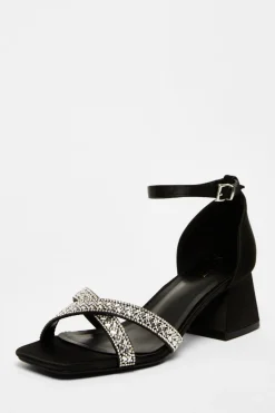 Quiz Occasion Shoes|Heels>Satin Diamante Block Heels