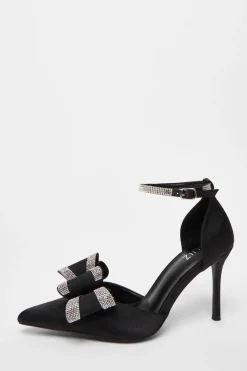 Quiz Shoe & Bag Sets|Occasion Shoes>Satin Diamante Bow Court Heels