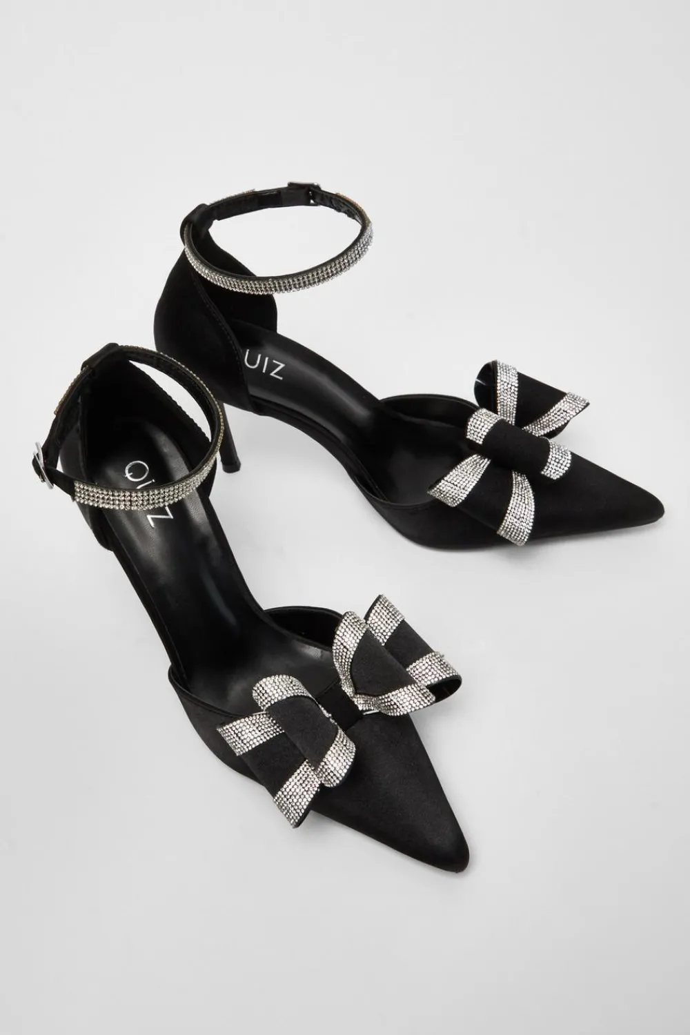 Quiz Shoe & Bag Sets|Occasion Shoes>Satin Diamante Bow Court Heels