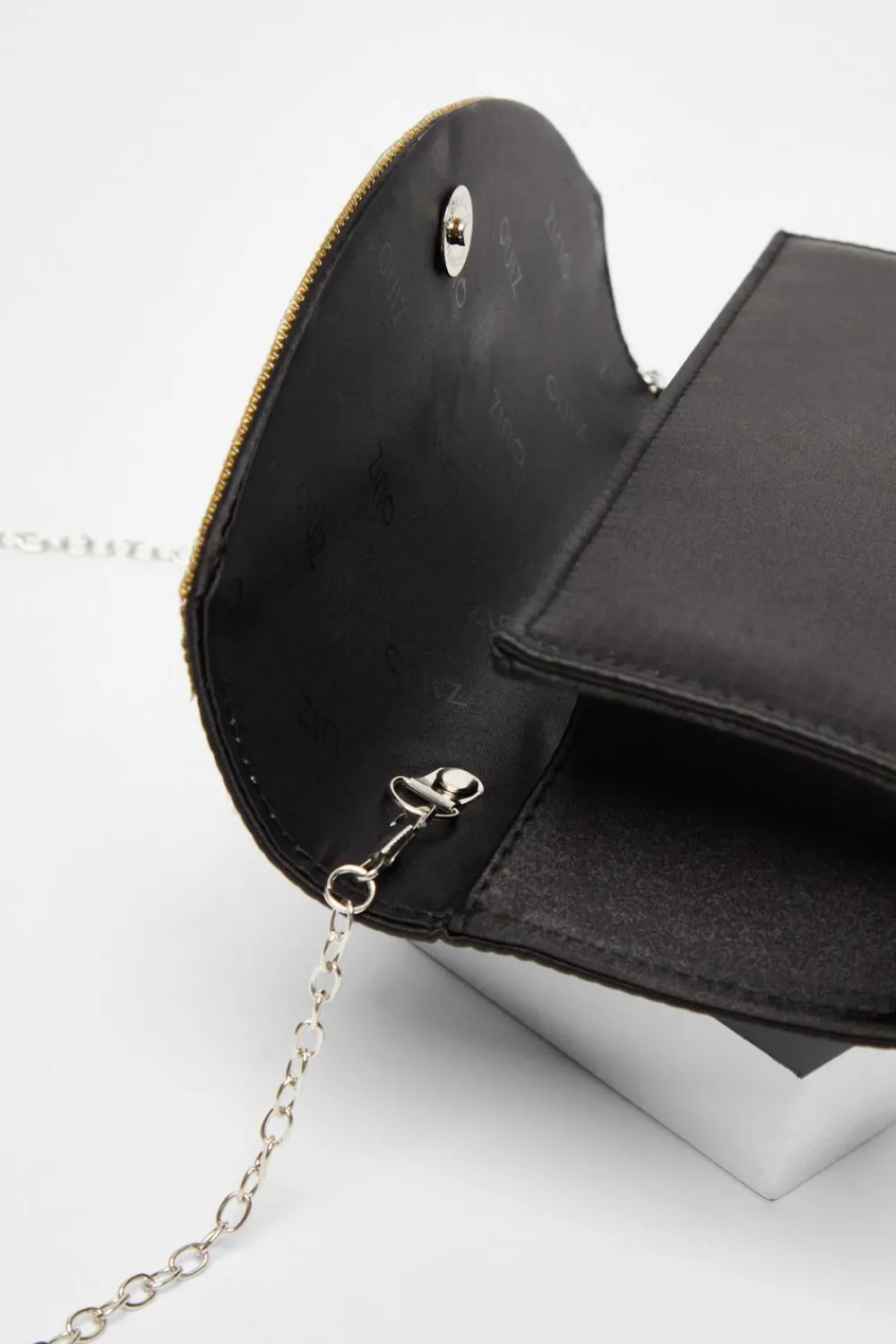 Quiz Wedding Accessories|Bags>Black Satin Embellished Clutch Bag