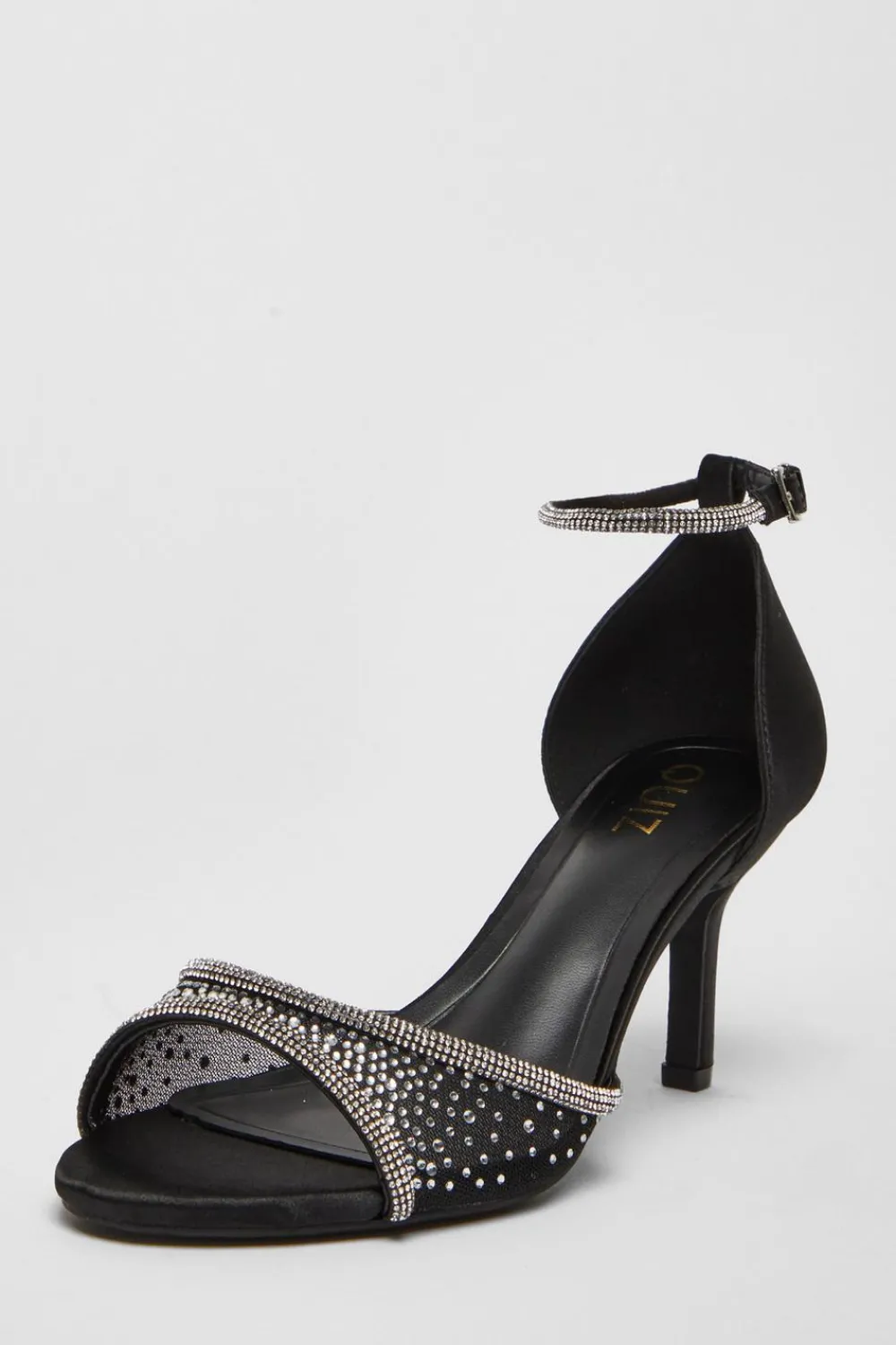Quiz Occasion Shoes|Heels>Black Satin Embellished Heels