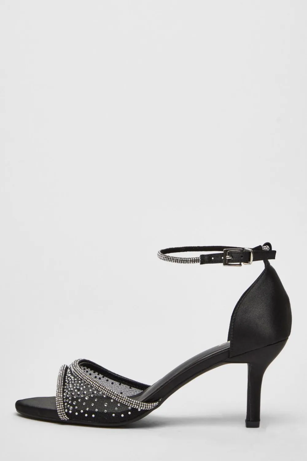 Quiz Occasion Shoes|Heels>Black Satin Embellished Heels