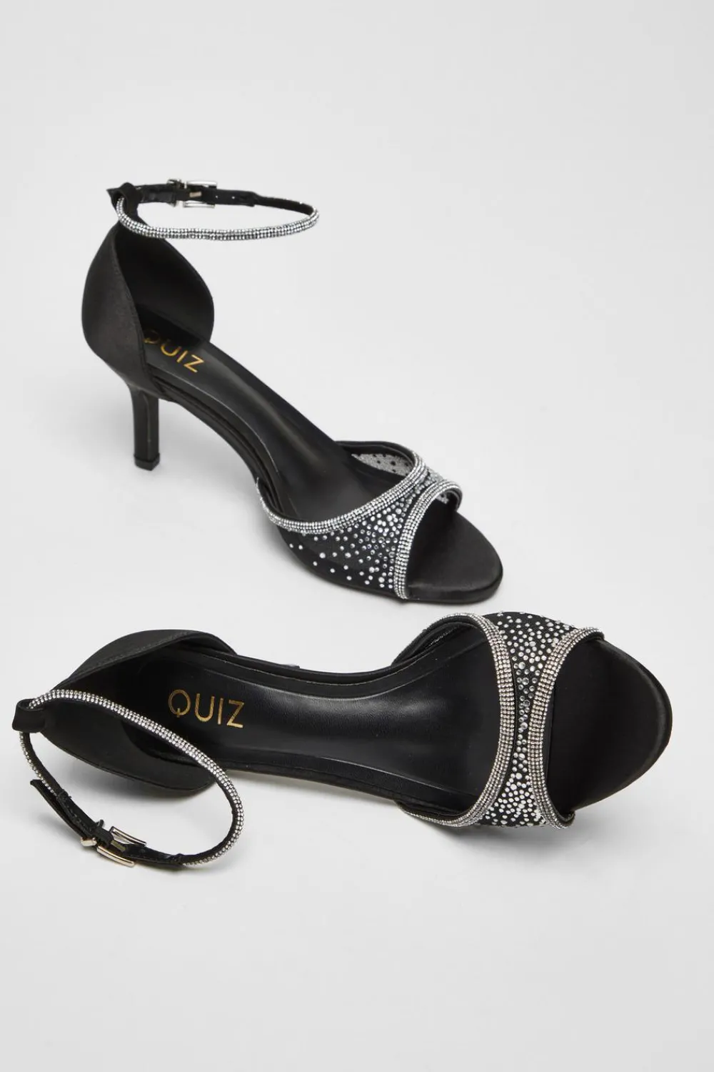 Quiz Occasion Shoes|Heels>Black Satin Embellished Heels