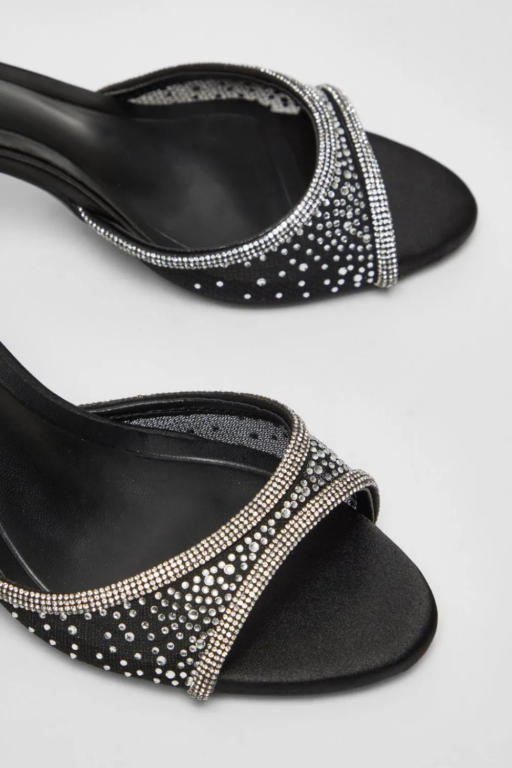 Quiz Occasion Shoes|Heels>Black Satin Embellished Heels